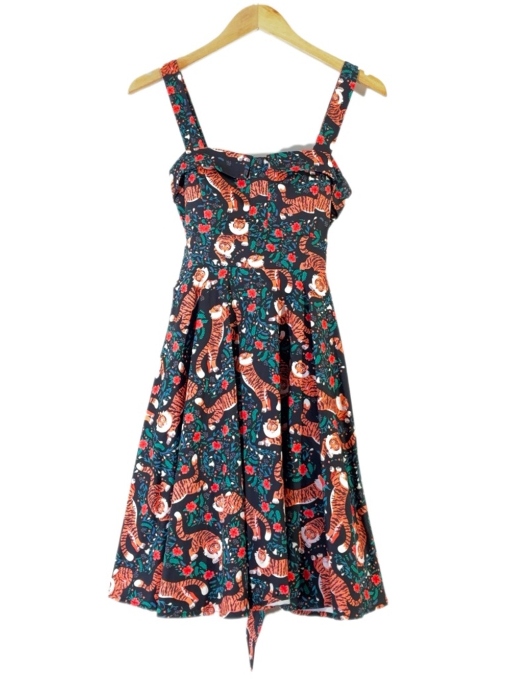 Eva Rose Black Tiger Animal Print Pinup Retro Fit and Flare Sleeveless Dress - Picture 3 of 4